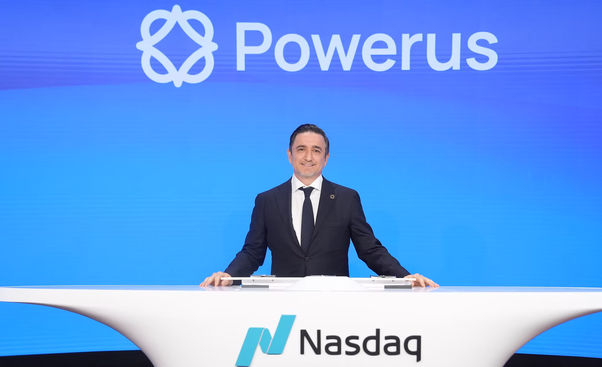 Andrew Fox at the Nasdaq MarketSite podium